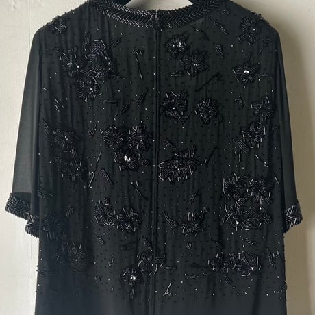 Christian Dior BOUTIQUE クリスチャンディオール ブティック 70sヴィンテージ ビーズ＆スパンコール刺繍 ハンドクラフト イブニングフォーマル 黒 DS美品