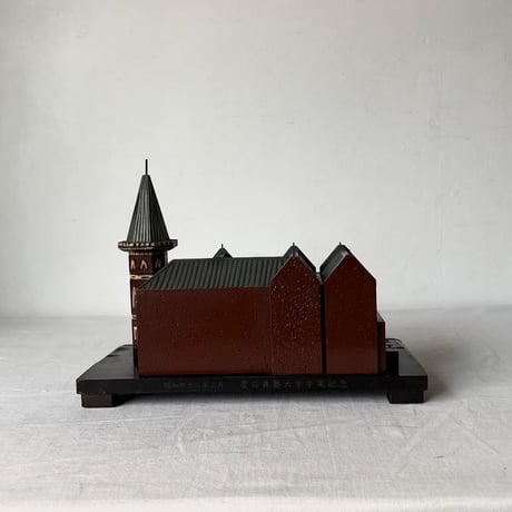 1967年製 慶應義塾大学 卒業記念品  旧図書館 モチーフ 木彫り オルゴール付 引き出し タバコケース 三田キャンパス ヴィンテージ模型 美品