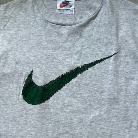 90s NIKE ナイキ ビッグスウッシュ プリント ヴィンテージTシャツ size S  霜降りグレー 白タグ used  made in USA