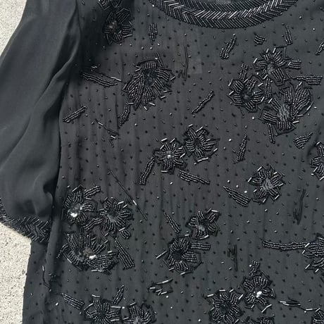 Christian Dior BOUTIQUE クリスチャンディオール ブティック 70sヴィンテージ ビーズ＆スパンコール刺繍 ハンドクラフト イブニングフォーマル 黒 DS美品