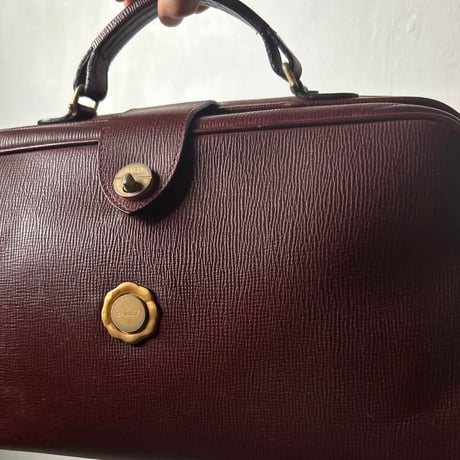 BALLY オールドバリー 80s-90s Vintage イタリア製 型押しレザー 口枠ハンドバッグ ボルドー Gold金具 ミニドクターバッグ イタリア製 made in italy