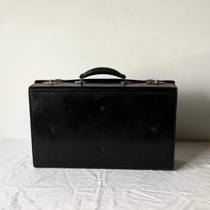60s-70s ヴィンテージ レザー トランクケース ブラック/シルバー金具