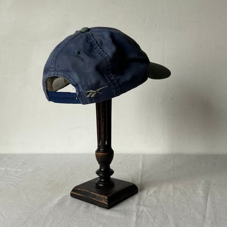 90s Vintage Reebok 2-Tone Vector Logo Cap ヴィンテージ リーボック ベクターロゴ バイカラー キャップ ブルー(薄ナス紺)×グリーン フェード used