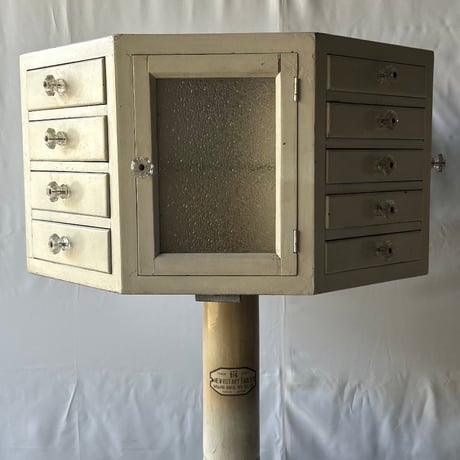 1940-50s NAKAJIMA DENTAL MFG. CO., LTD  ヴィンテージ ロータリーキャビネット ガラスつまみ ダイヤガラス 360度回転式 歯科用備品棚 什器 良品