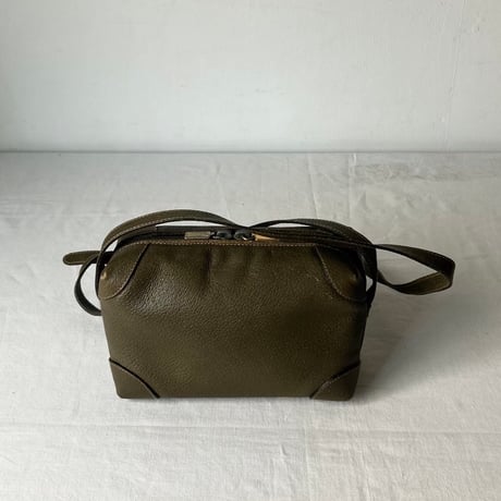 GUCCI  オールドグッチ 70s クレストタグ オーバルインターロッキング レザー ミニショルダーバッグ オリーブ ミリタリーグリーン 本革 ゴールド金具 made in italy 良品