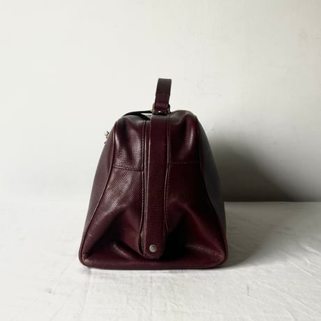 BALLY オールドバリー 80s-90s Vintage イタリア製 型押しレザー 口枠ハンドバッグ ボルドー Gold金具 ミニドクターバッグ イタリア製 made in italy