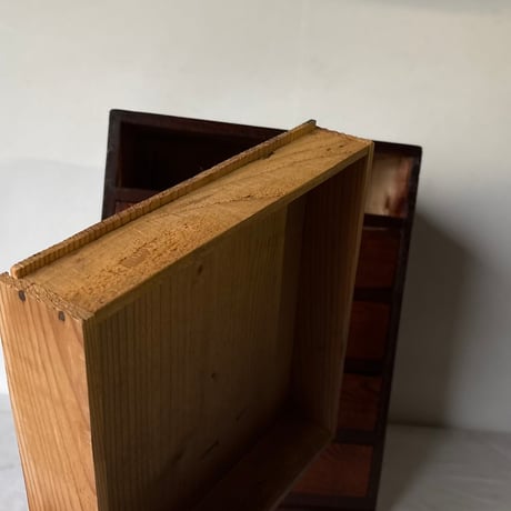 ヴィンテージ 木製5杯小引き出し シルバー金具摘み ダークブラウン 古い引出し 古道具 メンテナンス済 良品