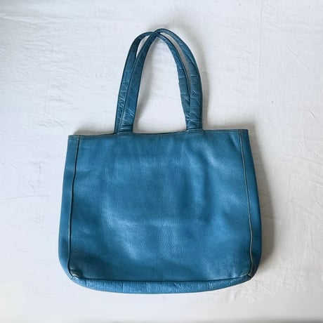 60s-70s ヴィンテージ レザー トートバッグ ショルダーバッグ  セルリアンブルー 本革 立体3ポケット  日本古道具 japan vintage⁠