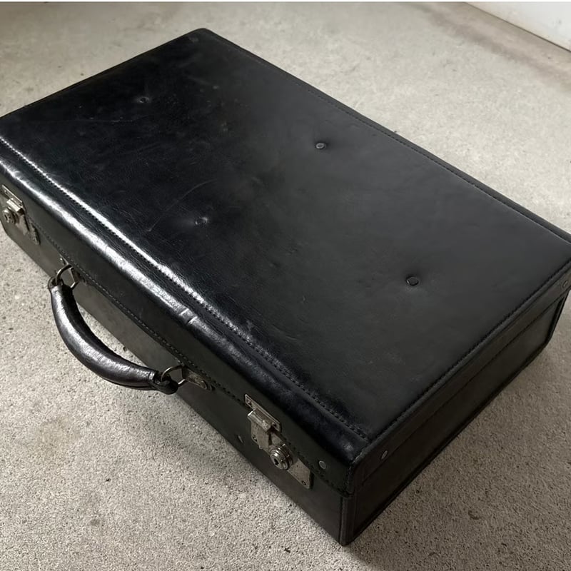 60s-70s ヴィンテージ レザー トランクケース ブラック/シルバー金具