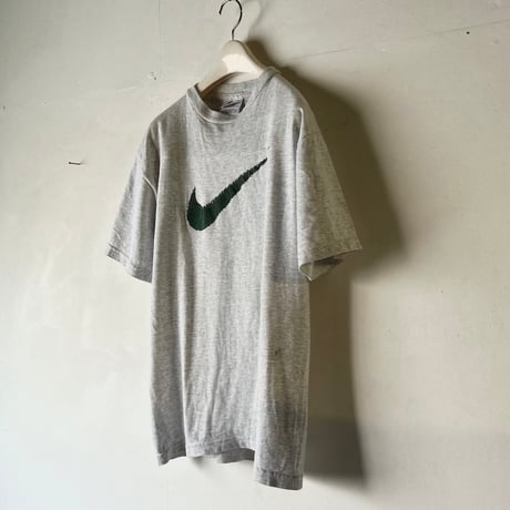 90s NIKE ナイキ ビッグスウッシュ プリント ヴィンテージTシャツ size S  霜降りグレー 白タグ used  made in USA