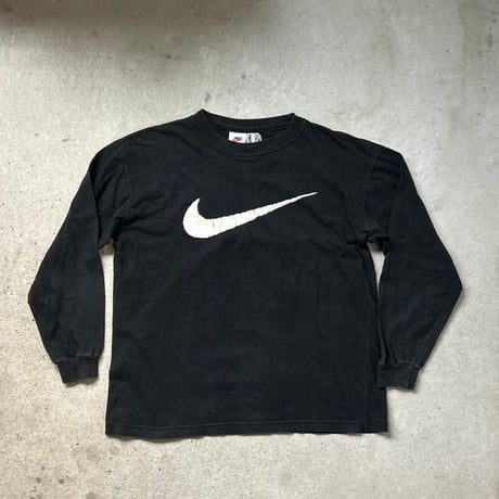 90s NIKE ナイキ ビッグスウッシュ ヴィンテージTシャツ ロンT ブラック 両面プリント size S  白タグ 長袖 Tシャツ  黒  used  made in USA