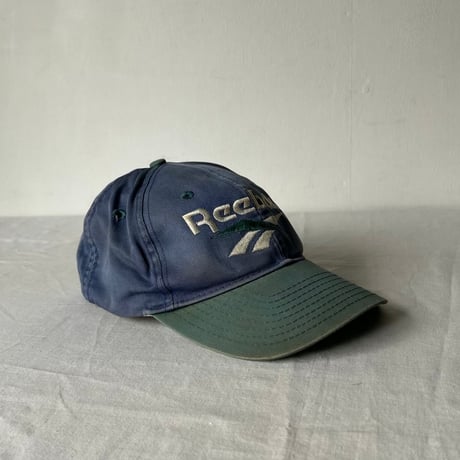 90s Vintage Reebok 2-Tone Vector Logo Cap ヴィンテージ リーボック ベクターロゴ バイカラー キャップ ブルー(薄ナス紺)×グリーン フェード used