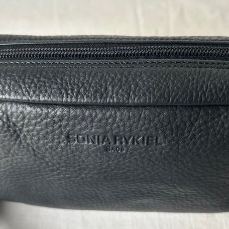 SONIA RYKIEL SACS ソニアリキエル サック 90s ヴィンテージ　シボ本革 ネイビーグレー ゴールド金具 ミニショルダーバッグ used 美品
