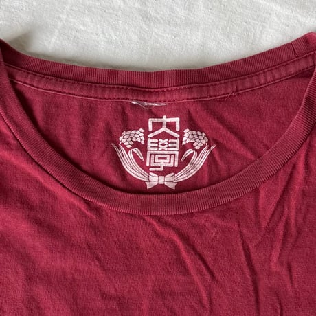 (A) WASEDA 早稲田大学 Ｔシャツ (Lサイズ) 90s00s アーカイブ カレッジロゴ フクちゃんプリント エンジ 角帽イラスト 両面ロゴプリント ヴィンテージT 古着 中古 良品