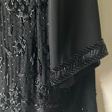 Christian Dior BOUTIQUE クリスチャンディオール ブティック 70sヴィンテージ ビーズ＆スパンコール刺繍 ハンドクラフト イブニングフォーマル 黒 DS美品