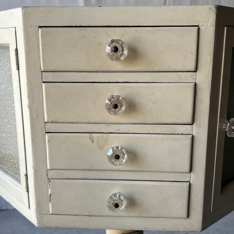 1940-50s NAKAJIMA DENTAL MFG. CO., LTD  ヴィンテージ ロータリーキャビネット ガラスつまみ ダイヤガラス 360度回転式 歯科用備品棚 什器 良品