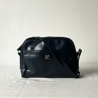 courrèges オールドクレージュ 70s80sヴィンテージ 本革 レザーショルダーバッグ ダークネイビー メタルACロゴ  フランス製 made in france