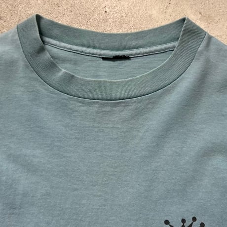 90s OLD STUSSY オールドステューシー   "OLD SKOOL 1992" クラウンロゴ Tシャツ  黒タグ made in USA (タグ欠損) サックス size M  used