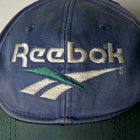 90s Vintage Reebok 2-Tone Vector Logo Cap ヴィンテージ リーボック ベクターロゴ バイカラー キャップ ブルー(薄ナス紺)×グリーン フェード used