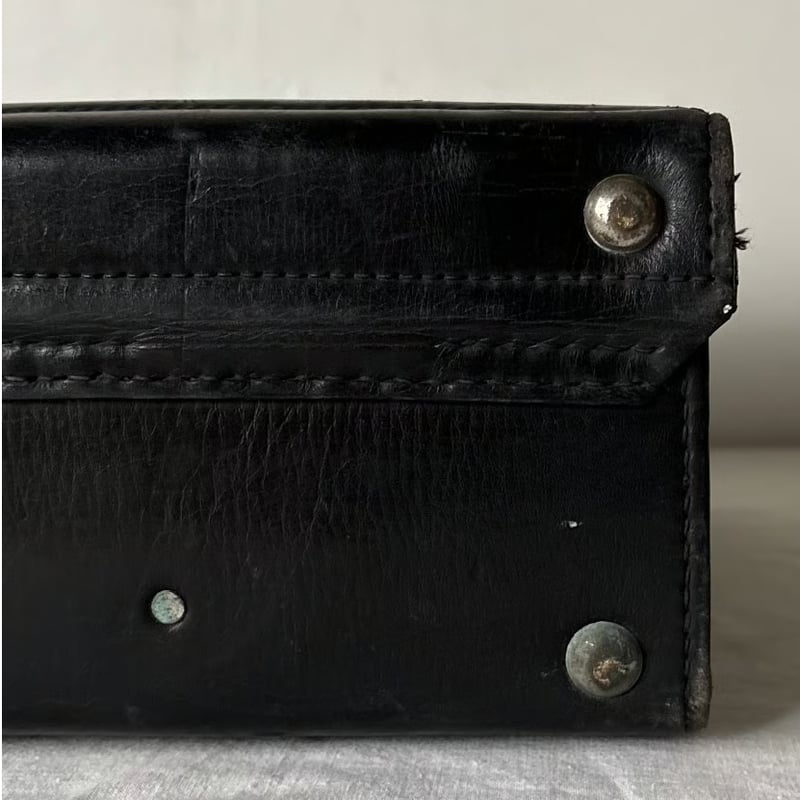 60s-70s ヴィンテージ レザー トランクケース ブラック/シルバー金具