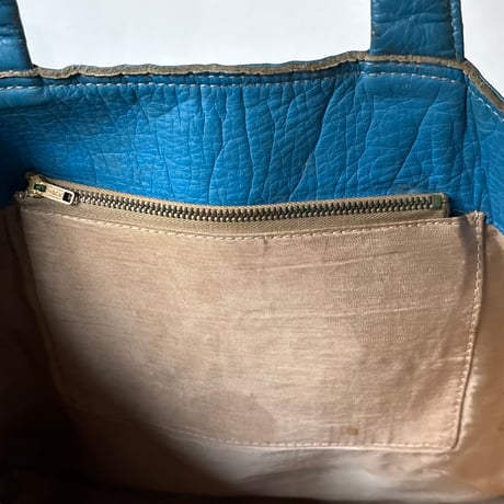 60s-70s ヴィンテージ レザー トートバッグ ショルダーバッグ  セルリアンブルー 本革 立体3ポケット  日本古道具 japan vintage⁠