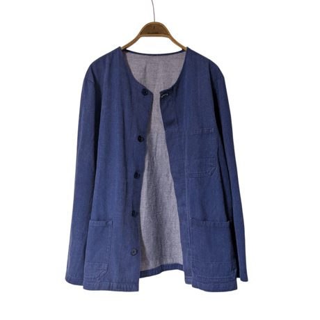 Vintage No Collar Blue Work 3 Pocket Jacket