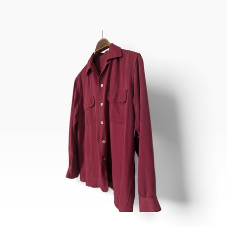 1950s–60s Vintage Burgundy Open Collar Shirt / ヴィンテージ 開襟シャツ