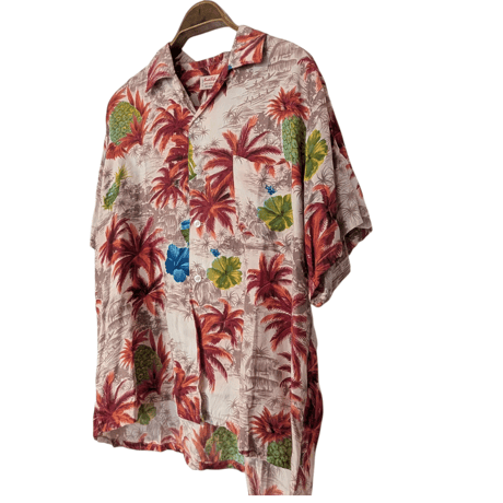 60s South Pacific Hand Screened Rayon Hawaiian Shirt