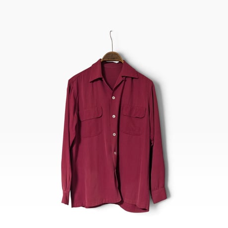 1950s–60s Vintage Burgundy Open Collar Shirt / ヴィンテージ 開襟シャツ