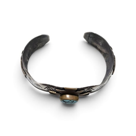 NAVAJO Genevieve Jones Turquoise Sterling Silver 1/20 12K GF Eagle Cuff Bracelet