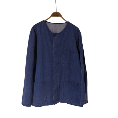 Vintage No Collar Blue Work 3 Pocket Jacket