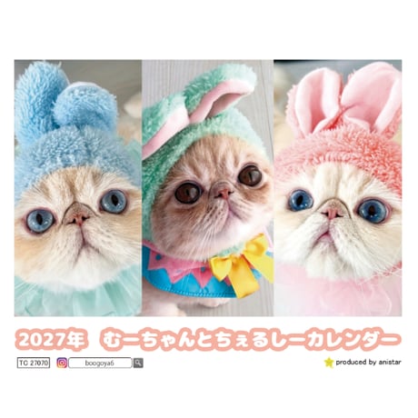 【予約販売】 むーちゃんとちぇるしー エキゾチック猫 2027年 卓上 カレンダー TC27070
