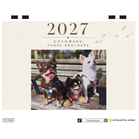 【予約販売】 ここまる三兄弟 2027年 卓上 全面 カレンダー TC27185