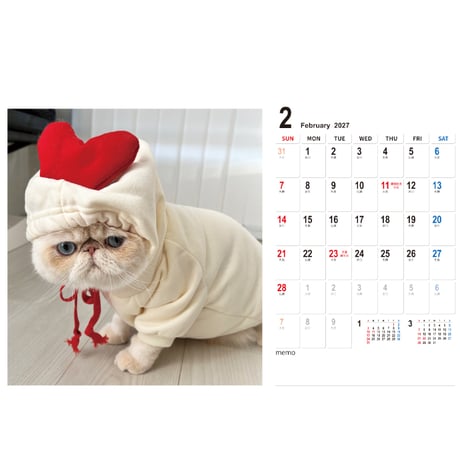 【予約販売】 むーちゃんとちぇるしー エキゾチック猫 2027年 卓上 カレンダー TC27070