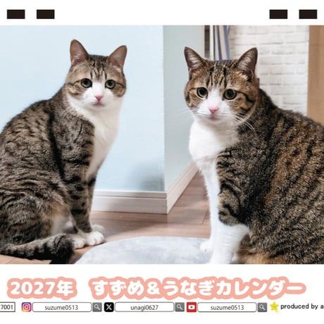 【予約販売】 すずめ＆うなぎ 猫 2027年 卓上 カレンダー TC27155