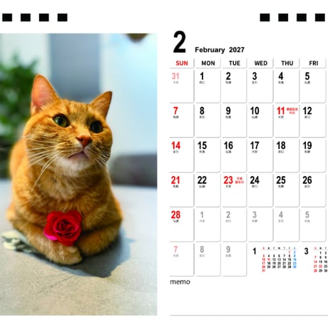 【予約販売】 もち＆むぎ 猫 2027年 卓上 カレンダー TA27299