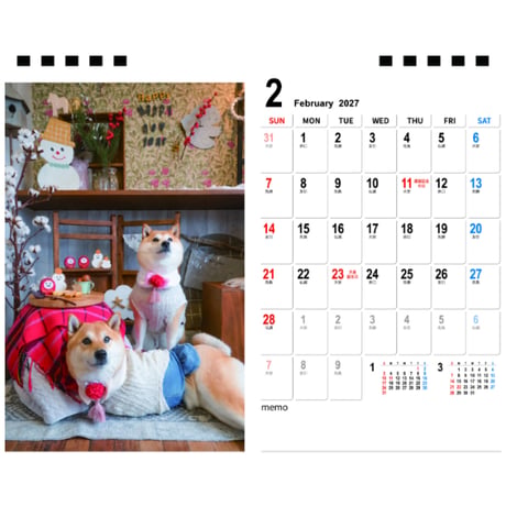 【予約販売】 柴犬の春子＆福 2027年 卓上 カレンダー TC27281