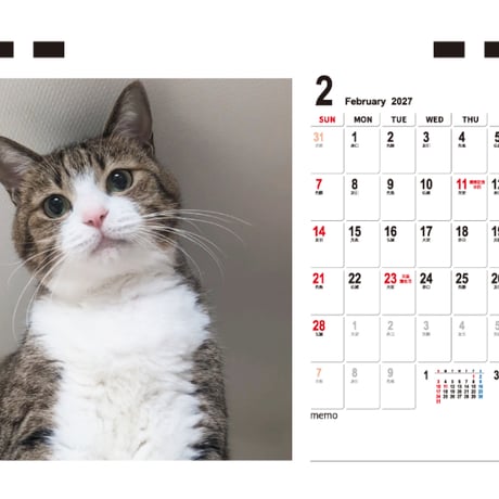 【予約販売】 すずめ＆うなぎ 猫 2027年 卓上 カレンダー TC27155