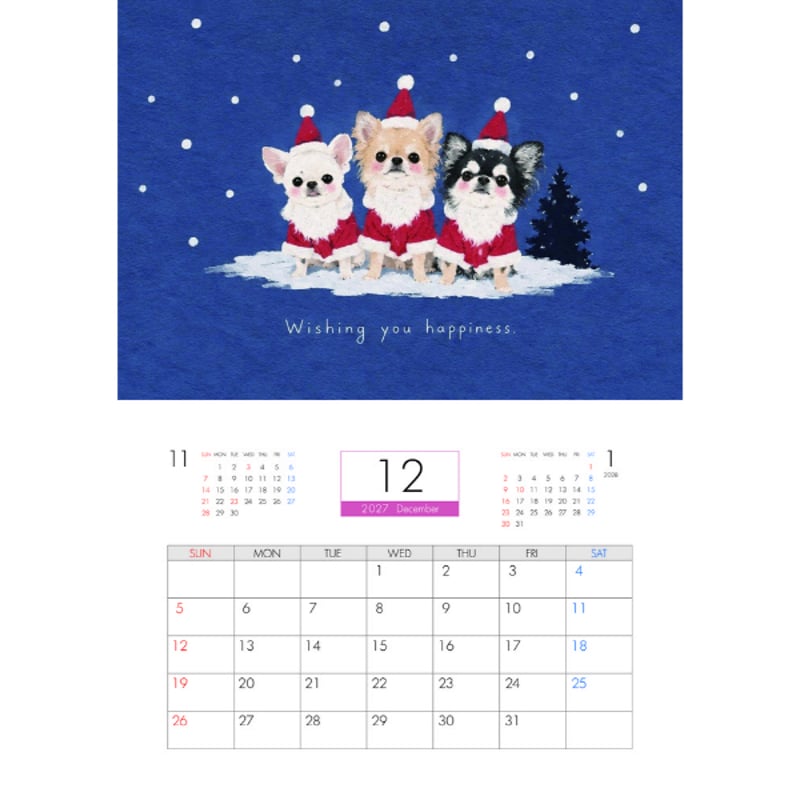 予約販売】 うに&えび&とろ チワワ 犬 2027年 壁掛け カレンダー