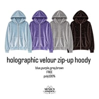1039 Holographic Velour Zip-Up Hoodie/4カラー