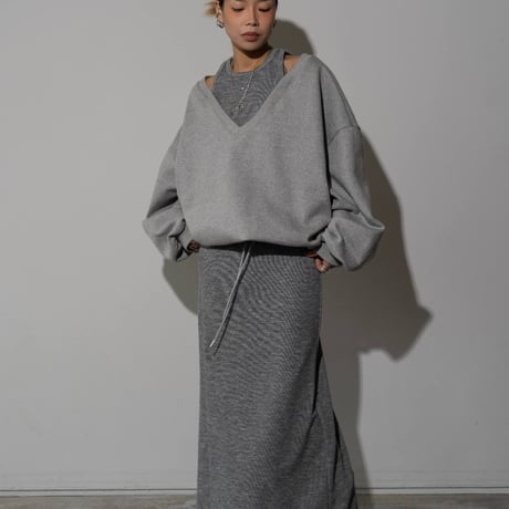 0992 🉐セットアップ🉐 Off-Shoulder V-Neck Sweat/2カラー