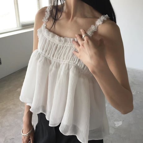 0923 flower strap chiffon camisole/2カラー