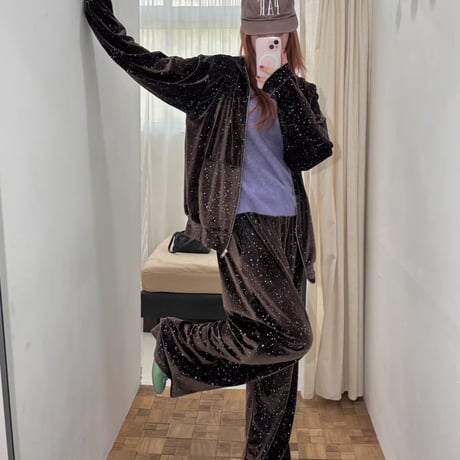 1039 Holographic Velour Zip-Up Hoodie/4カラー