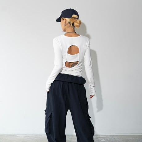 1044 Back Open Long Sleeve Tee/4カラー