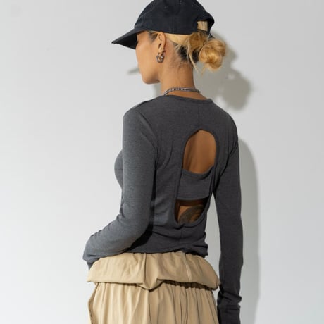 1044 Back Open Long Sleeve Tee/4カラー