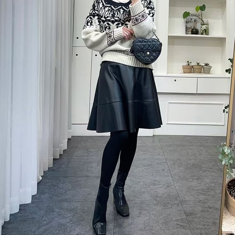 1088 Leather Skirt Layered Flare Leggings