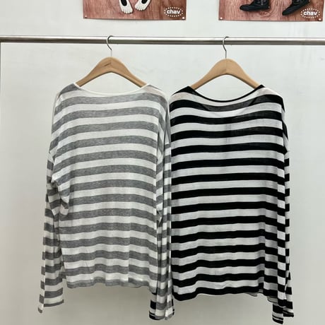 【早期お届け★数量限定】Sheer Border Henry Neck Tops/3カラー