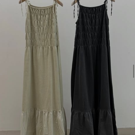 0918 shirring ribbon one-piece/2カラー