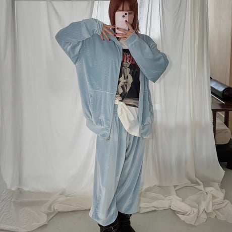 1039 Holographic Velour Zip-Up Hoodie/4カラー