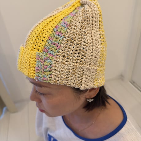 【即納】イエローMIX cotton Beanie